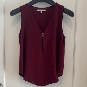 Naked Zebra, Deep Burgundy V-Neck Tank Top with Zipper -S